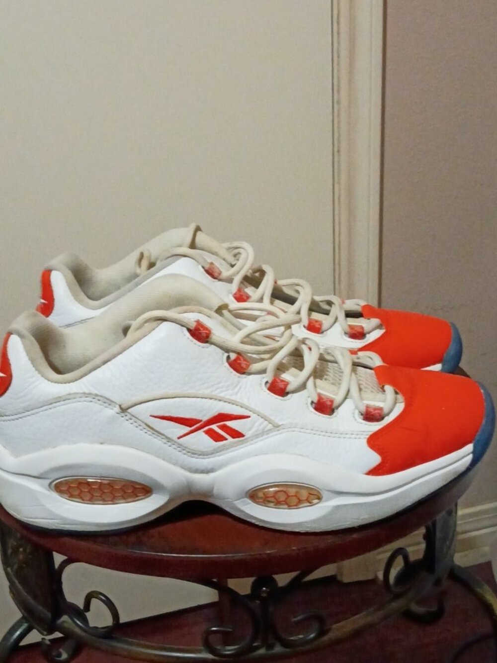 Reebok Question Low Patent Vivid Orange White Blue Men's Size 12 FX4999